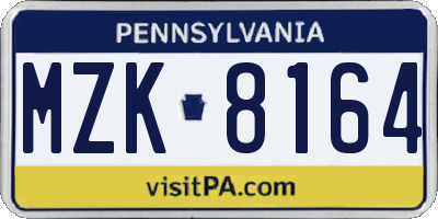 PA license plate MZK8164