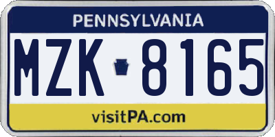 PA license plate MZK8165