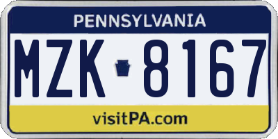 PA license plate MZK8167