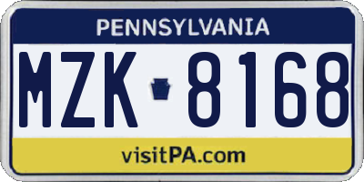 PA license plate MZK8168