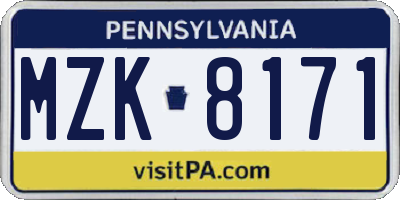 PA license plate MZK8171
