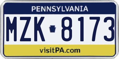 PA license plate MZK8173