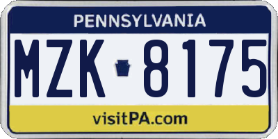 PA license plate MZK8175
