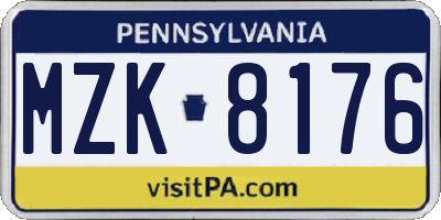 PA license plate MZK8176