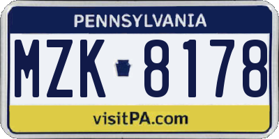 PA license plate MZK8178