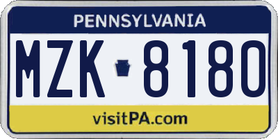 PA license plate MZK8180