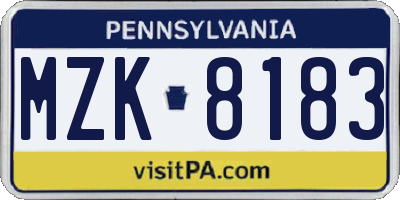 PA license plate MZK8183