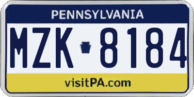 PA license plate MZK8184