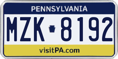 PA license plate MZK8192