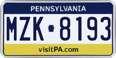 PA license plate MZK8193