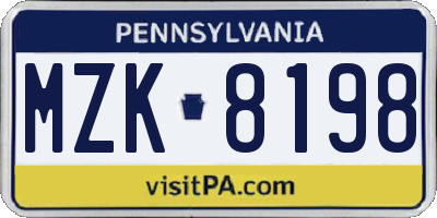 PA license plate MZK8198