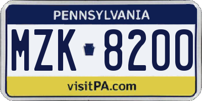 PA license plate MZK8200