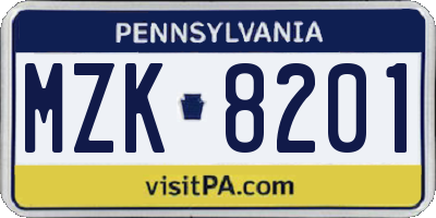 PA license plate MZK8201