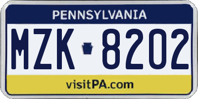 PA license plate MZK8202