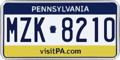 PA license plate MZK8210