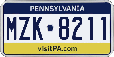 PA license plate MZK8211