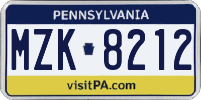 PA license plate MZK8212