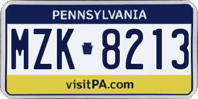 PA license plate MZK8213