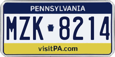 PA license plate MZK8214