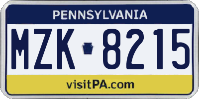 PA license plate MZK8215