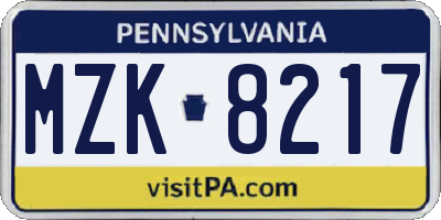 PA license plate MZK8217