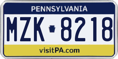 PA license plate MZK8218