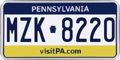 PA license plate MZK8220