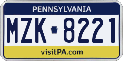 PA license plate MZK8221