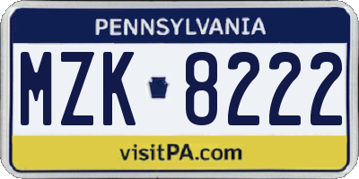 PA license plate MZK8222