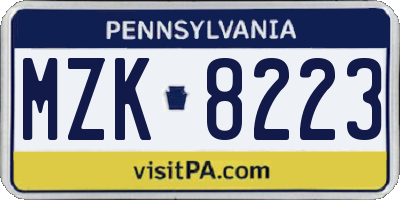 PA license plate MZK8223