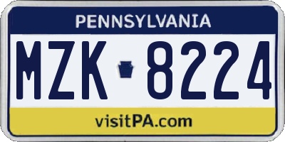 PA license plate MZK8224