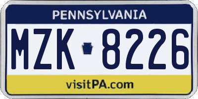 PA license plate MZK8226