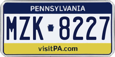 PA license plate MZK8227