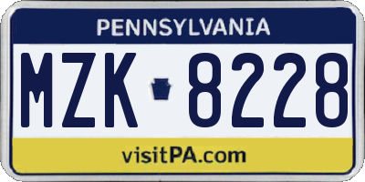 PA license plate MZK8228