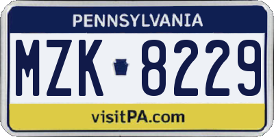 PA license plate MZK8229