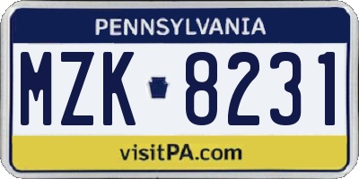 PA license plate MZK8231