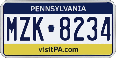 PA license plate MZK8234