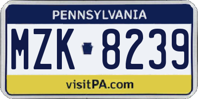 PA license plate MZK8239