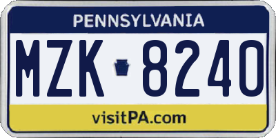 PA license plate MZK8240