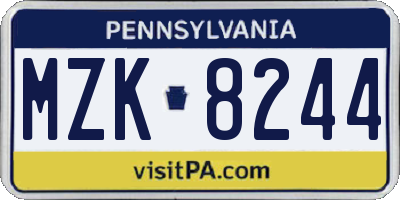 PA license plate MZK8244