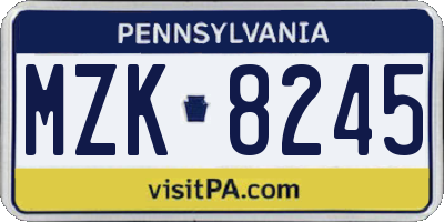 PA license plate MZK8245