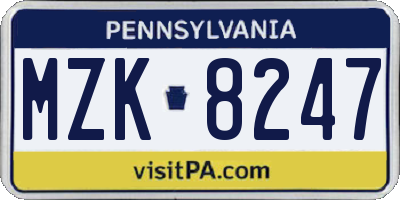 PA license plate MZK8247
