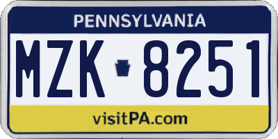 PA license plate MZK8251