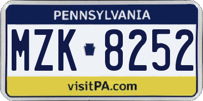 PA license plate MZK8252