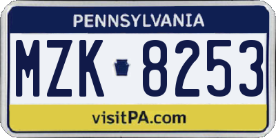 PA license plate MZK8253