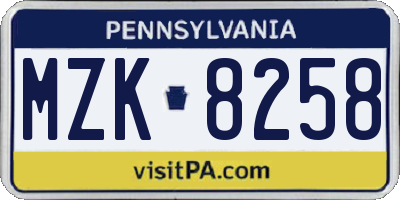 PA license plate MZK8258
