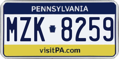 PA license plate MZK8259