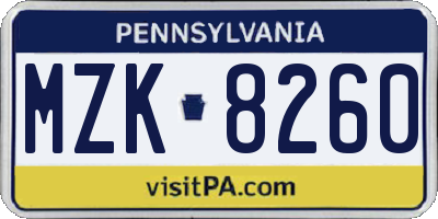 PA license plate MZK8260