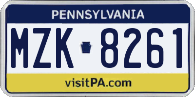 PA license plate MZK8261