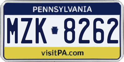 PA license plate MZK8262